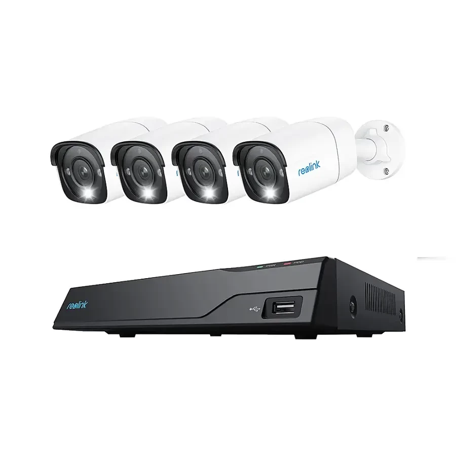 Reolink - 12MP Security Camera System Outdoor, 8CH 2TB NVR & 4 PoE Wired Cameras with 2-Way Audio - White